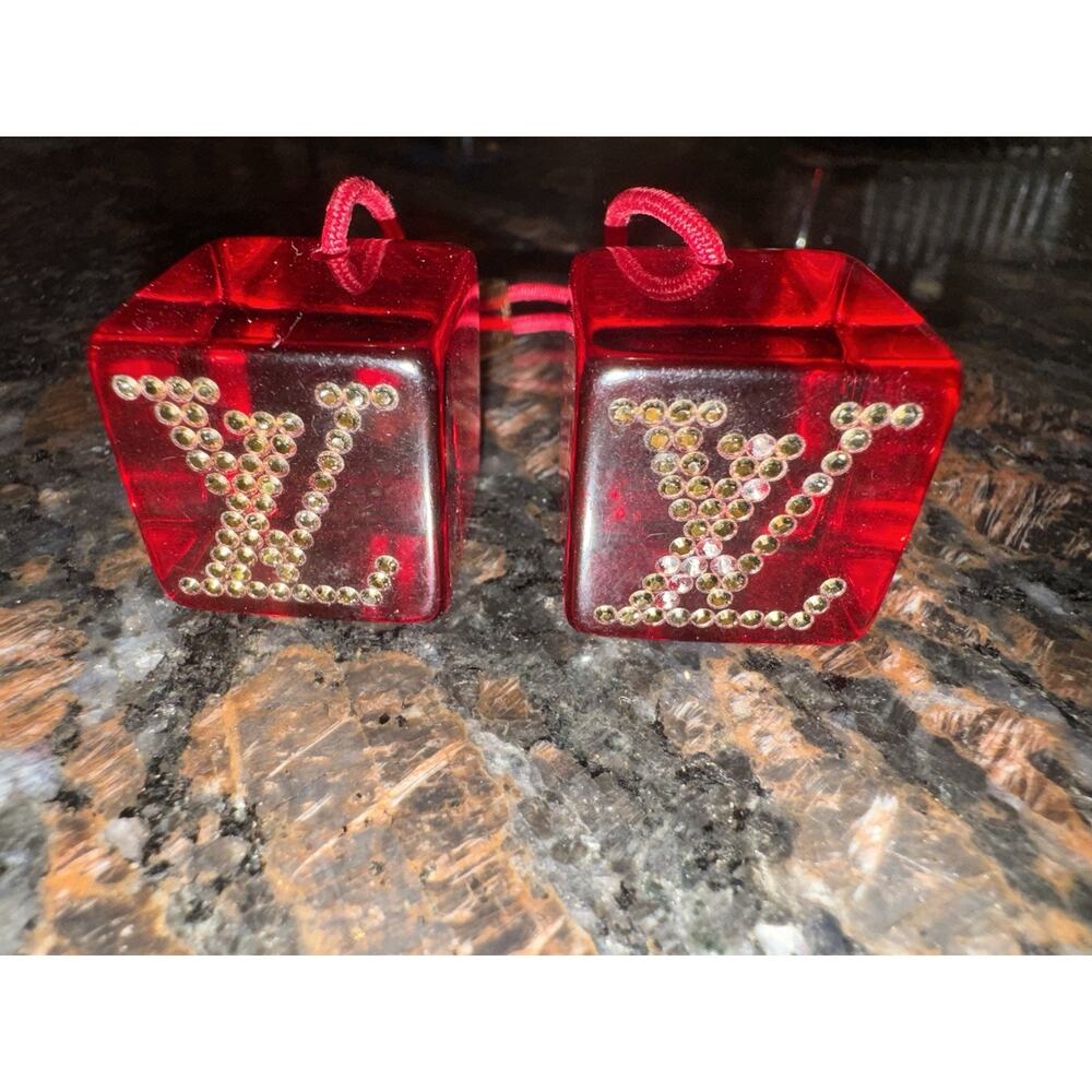 Louis Vuitton Red Rhinestone Jumbo Hair Tie Cubes. SOME WEAR AND RHINESTONE LOSS